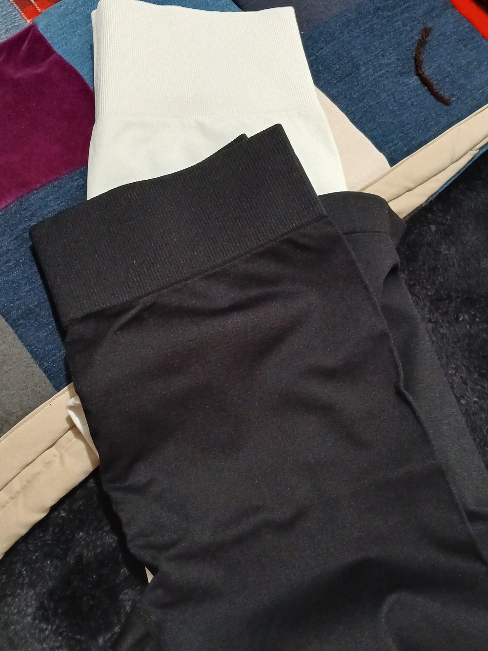 Black and White High-Waist Leggings - Stretchy Ribbed Waistband